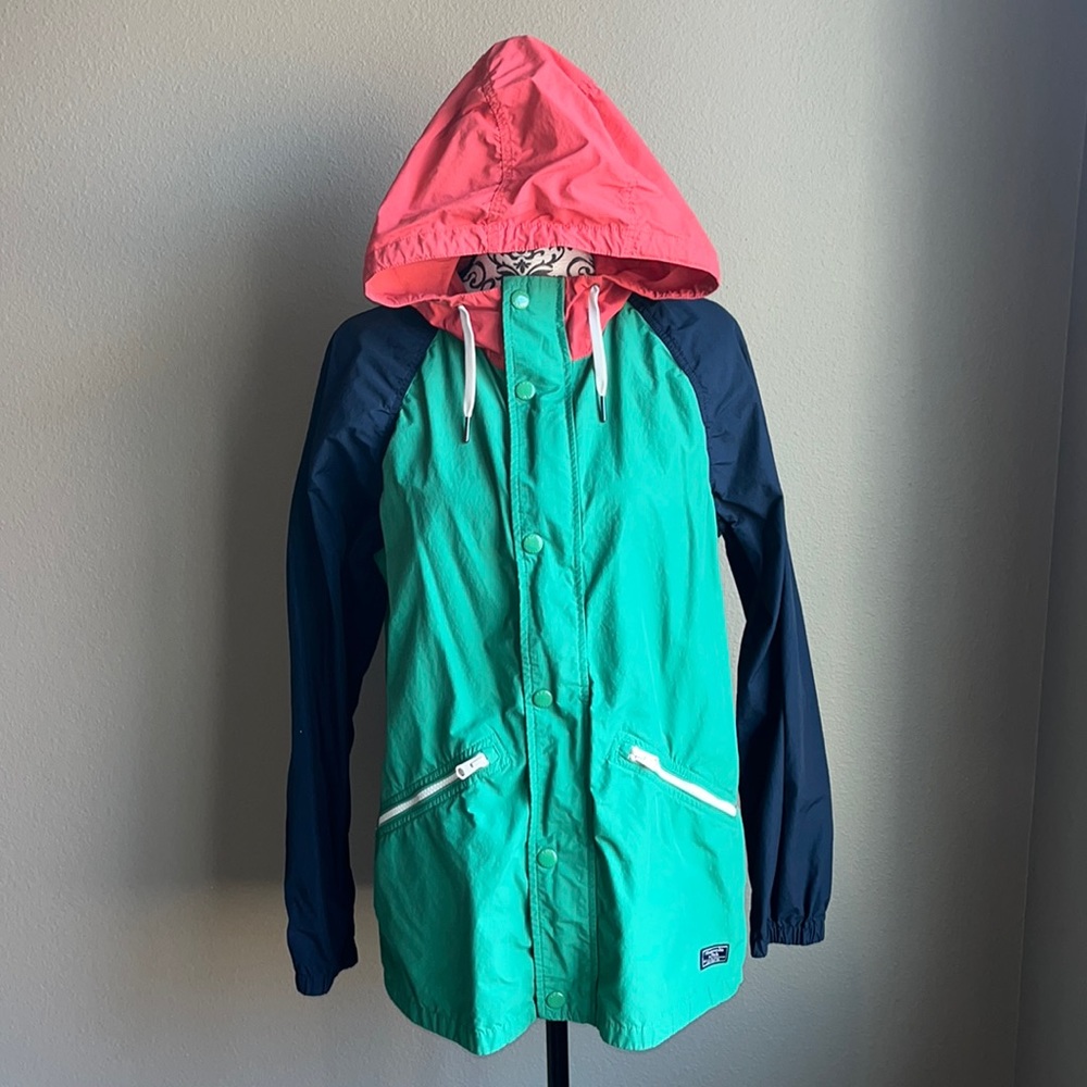 A&F Green, Navy, & Salmon Rain Jacket